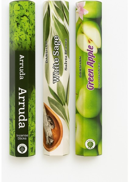 Taneas 3’lü Çubuk Tütsü Seti – Arruda, Ak Adaçayı, Yeşil Elma – 3X20’LI Paket – Ruhsal Temizlik ve Ferahlık
