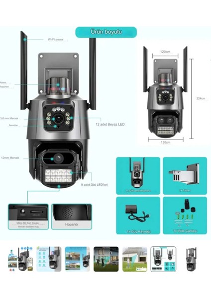 Bşr.cmr 50. 8mp 4K Full Hd Çift Lensi Alarmlı Su Geçirmez Dış Mekan Güvenlik Kamerası modelleri