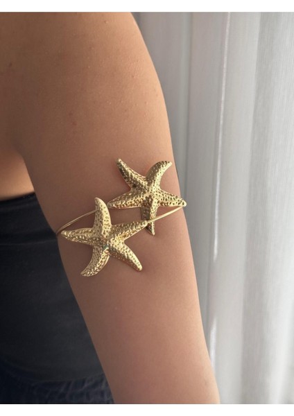 Deniz Yıldızı Figürlü Altın Kaplama Çelik Pazu Bilekliği – Ayarlanabilir Yazlık Kol Üstü Aksesuarı