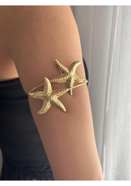 Deniz Yıldızı Figürlü Altın Kaplama Çelik Pazu Bilekliği – Ayarlanabilir Yazlık Kol Üstü Aksesuarı fiyatları
