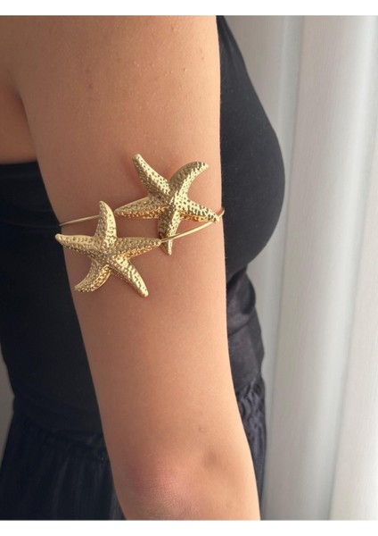 Deniz Yıldızı Figürlü Altın Kaplama Çelik Pazu Bilekliği – Ayarlanabilir Yazlık Kol Üstü Aksesuarı modelleri