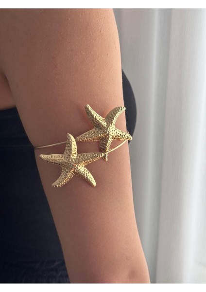 Deniz Yıldızı Figürlü Altın Kaplama Çelik Pazu Bilekliği – Ayarlanabilir Yazlık Kol Üstü Aksesuarı fırsatları