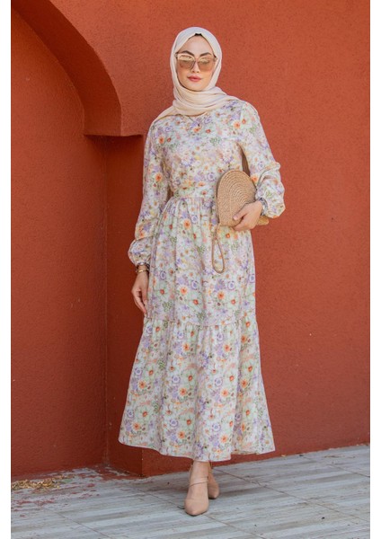 Lidy Çiçekli Desen Yazlık Elbise-Turuncu fırsatları