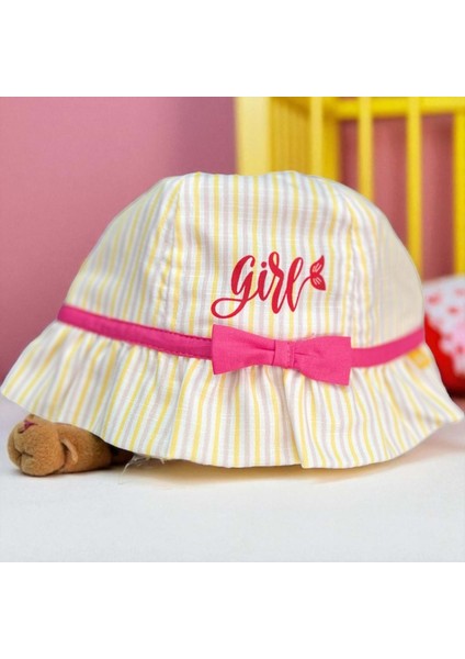 4/8 Yaş Kız Çizgili Fötr ŞAPKA-52CM Sarı