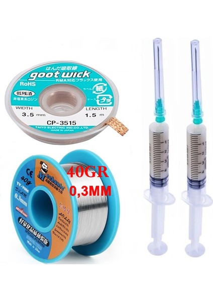 Soldering Wıre 63 Sn-37 Pb Lehim Teli 40 Gr. 03 mm Flux Lehim Toplama Lehim Emme Fitili 3,5mm Seti 3IN1ARADA ST02