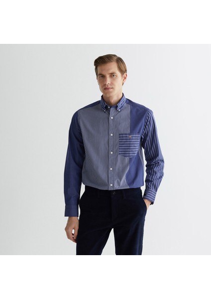 Erkek Lacivert Regular Fit Çizgili Gömlek