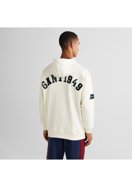 Erkek Krem Relaxed Fit Kapüşonlu Logolu Sweatshirt fiyatları