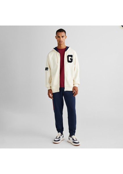 Erkek Krem Relaxed Fit Kapüşonlu Logolu Sweatshirt modelleri