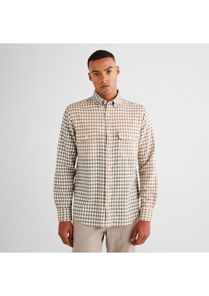 Erkek Yeşil Regular Fit Düğmeli Yaka Ekose Gömlek