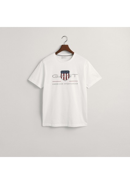 Erkek Beyaz Regular Fit Bisiklet Yaka Logolu T-Shirt modelleri