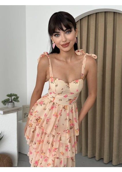 Pavia Midi Boy Elbise L-Bej