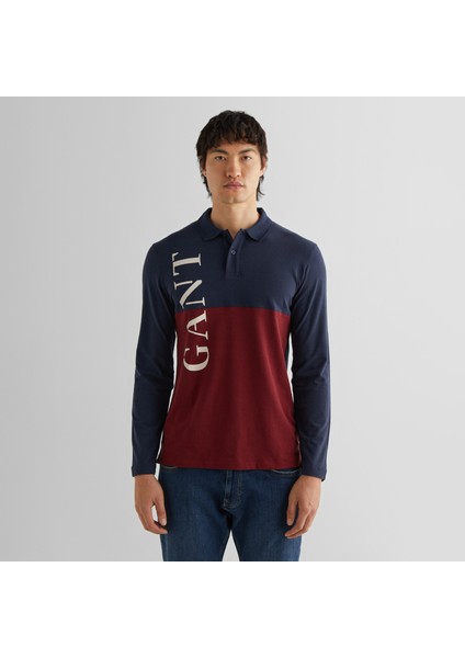 Erkek Lacivert Regular Fit Renk Bloklu Logolu Polo