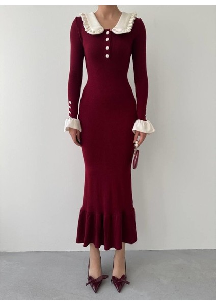 Sura Bebe Yaka Elbise M-Bordo fiyatları