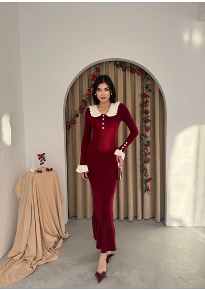 Sura Bebe Yaka Elbise M-Bordo modelleri