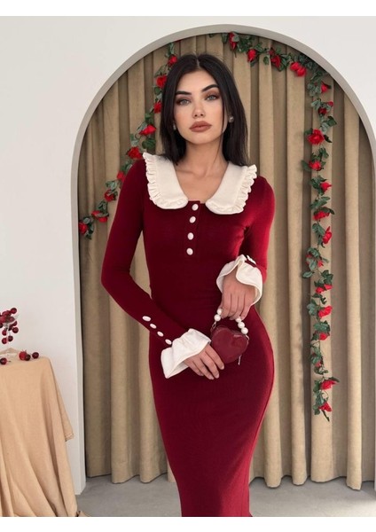 Sura Bebe Yaka Elbise M-Bordo fırsatları