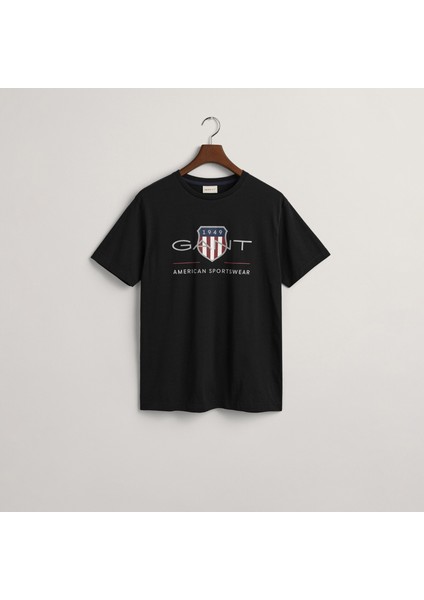 Erkek Siyah Regular Fit Bisiklet Yaka Logolu T-Shirt modelleri