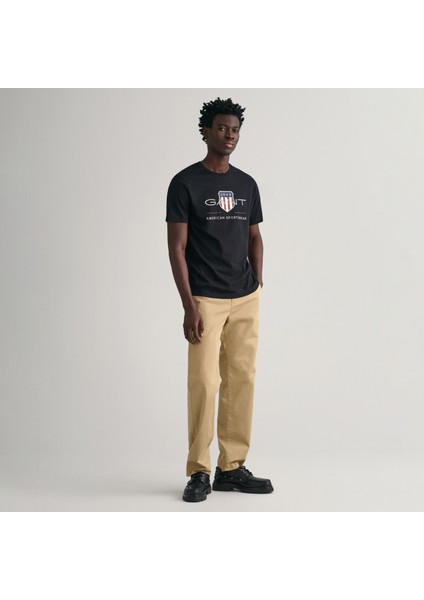 Erkek Siyah Regular Fit Bisiklet Yaka Logolu T-Shirt indirimleri