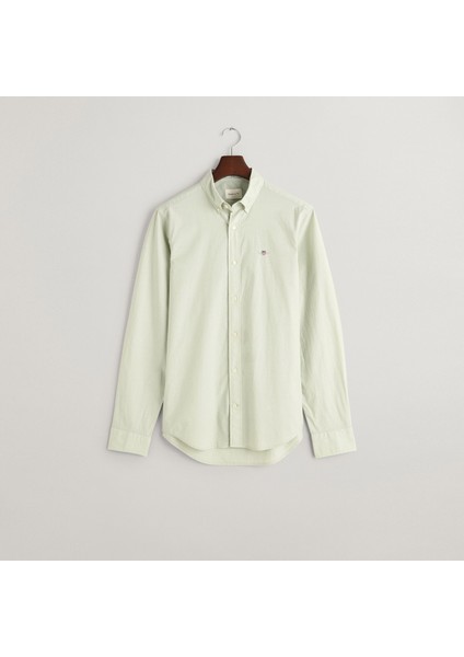 Erkek Yeşil Slim Fit Düğmeli Yaka Broadcloth Gömlek fırsatları