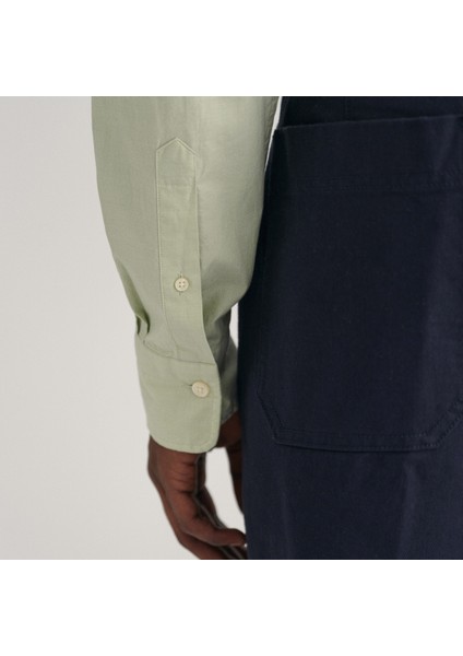 Erkek Yeşil Slim Fit Düğmeli Yaka Broadcloth Gömlek