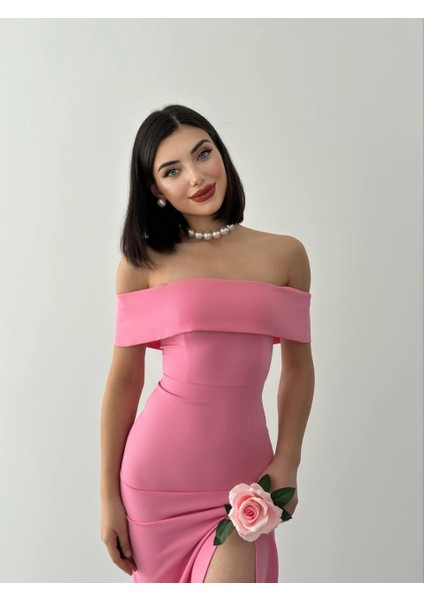 Madonna Yaka Uzun Elbise Pembe-S
