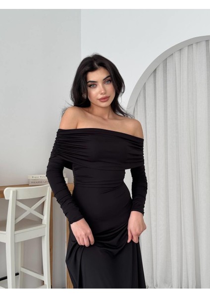 Uras Straplez Elbise M-Siyah