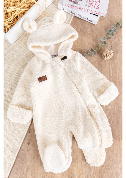 Kapüşonlu Kendinden Eldivenli Welsoft Kışlık Kız/erkek Bebek Tulum