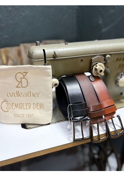 %100 Hakiki Deri Kemer, 4 cm Kemer, Kot Kumaş Dana Derisi Kemer Fındık-Kahverengi - 115