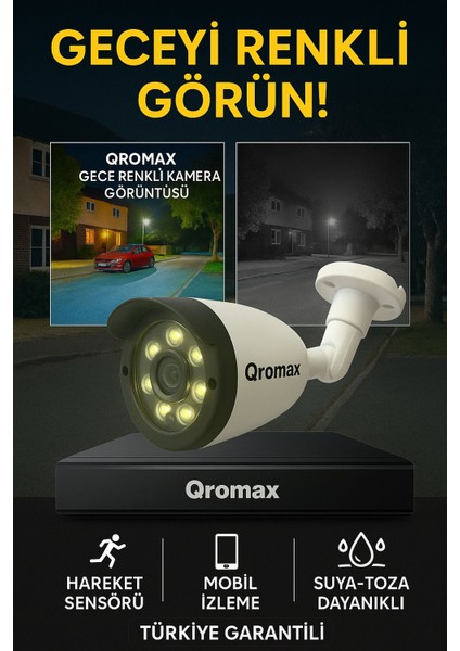 3 Kameralı Set - Gece Renkli Gösteren Hareket Algılayan 8 Warm Ledli 1080P Turbo HD Güvenlik Kamerası Seti 3908W-9004 fırsatları