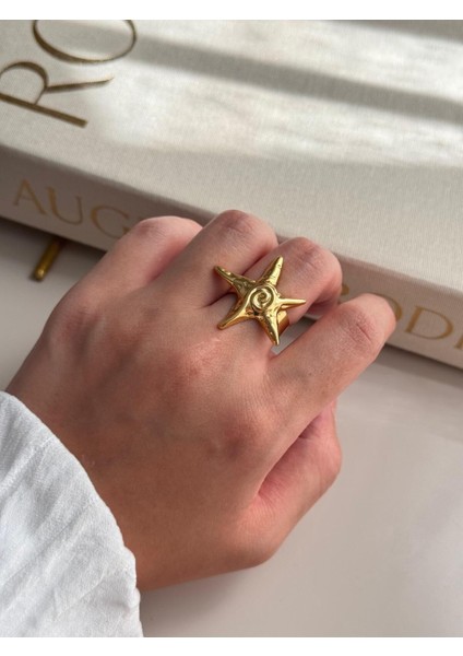 Deniz Yıldızı Figürlü Altın Kaplama Çelik Yüzük – Ayarlanabilir Yazlık Kadın Takı modelleri