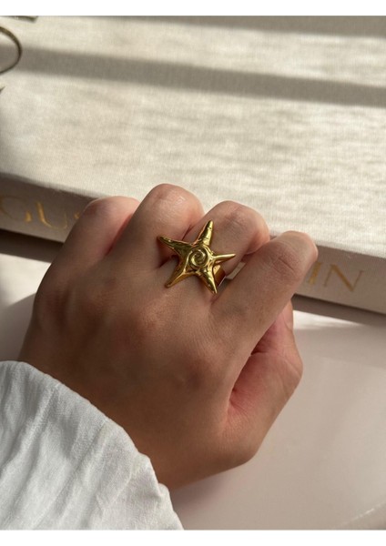 Deniz Yıldızı Figürlü Altın Kaplama Çelik Yüzük – Ayarlanabilir Yazlık Kadın Takı indirimleri