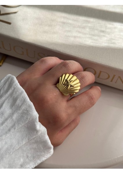 Deniz Kabuklu ve Deniz Yıldızlı Altın Kaplama Çelik Yüzük – Ayarlanabilir Yazlık Kadın Takı indirimleri
