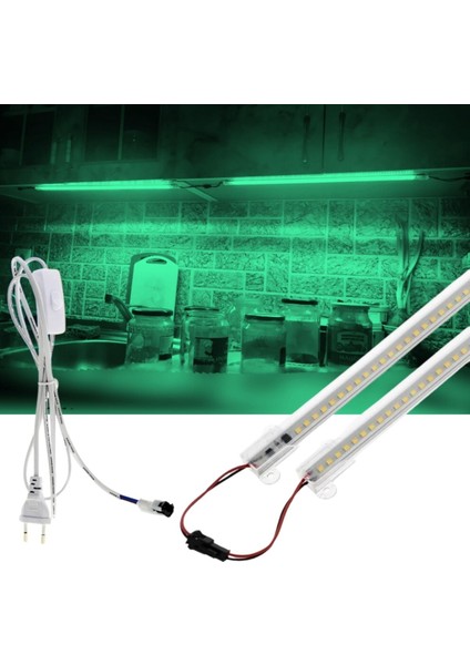 2 Adet 50 cm 220V Şeffaf Çubuk Bar LED Yeşil Işık ve Butonlu Fiş SB-6553