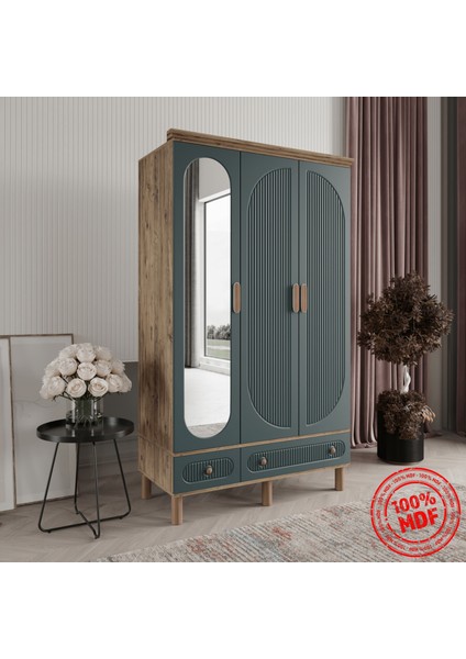 SOHO 3 KAPAKLI YEŞİL GARDIROP TAMAMI MDF