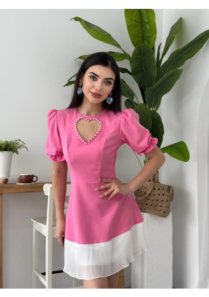 Safe Kalp Detaylı Elbise Pembe-S
