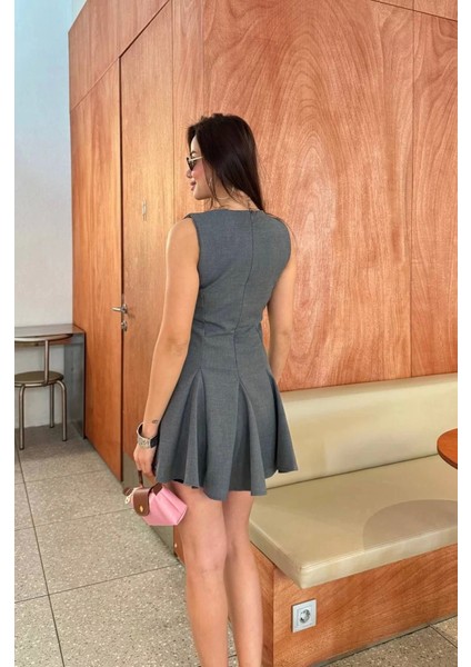 Bağcık Detaylı Kolsuz Mini Elbise - Antrasit M-Antrasit fırsatları