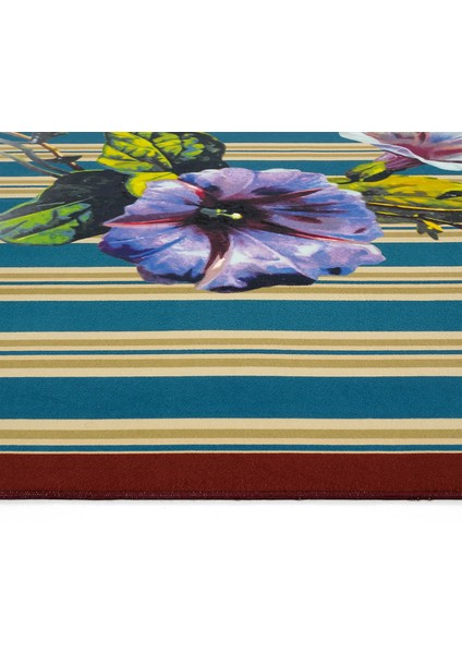 Flora Çizgili Büyük Çiçek Desen Country Tarzı Modern Yıkanabilir Dekoratif Salon Oturma Odası Halısı