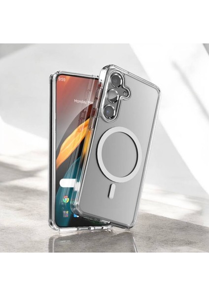 Samsung Galaxy S25 Plus Uyumlu Şeffaf Kapak Magsafe Manyetik Kablosuz Şarj Kılıf.