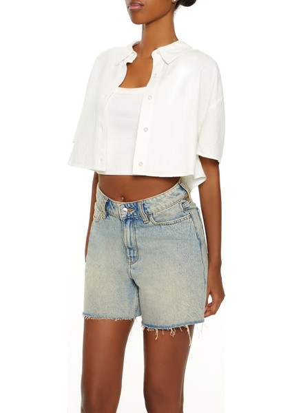 Crop Keten Karışımlı Gömlek