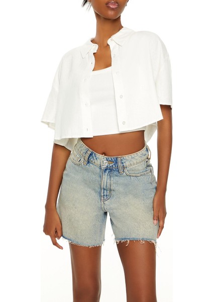 Crop Keten Karışımlı Gömlek fiyatları