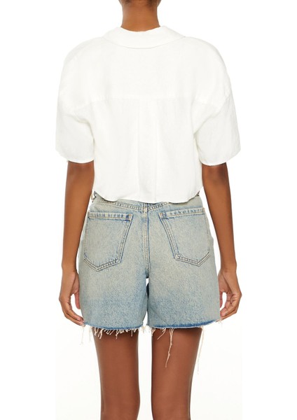 Crop Keten Karışımlı Gömlek modelleri