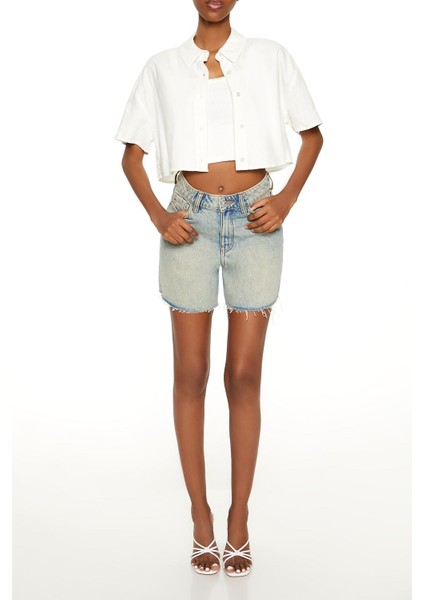 Crop Keten Karışımlı Gömlek fırsatları