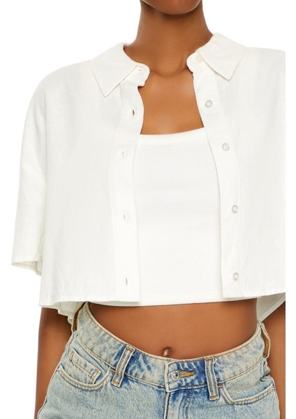 Crop Keten Karışımlı Gömlek indirimleri