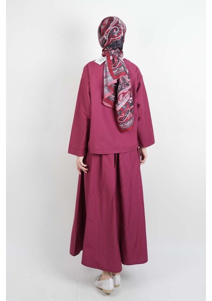 Tesettür Takım Tek Cep Detaylı Poplin Etekli 2'li Takım Bordo modelleri