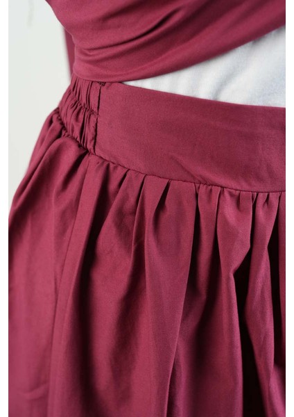 Tesettür Takım Tek Cep Detaylı Poplin Etekli 2'li Takım Bordo indirimleri