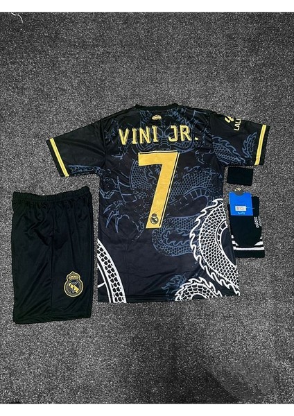 R.madridd 2023/24 Sezon Dragon Desenli Vini Jr. Konsept Çocuk Forması 4'lü Set (Black) modelleri