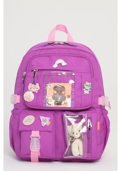 Kore Tarzı Aksesuarlı 3'lü Set Kız Çocuk Ilkokul Çantası Kalemlikli Beslenme Çantalı Sırt Çantası fiyatları