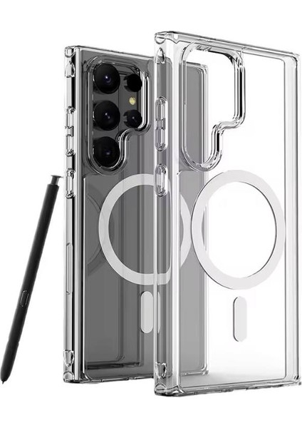 Samsung Galaxy S25 Ultra Uyumlu Şeffaf Kapak Magsafe Manyetik Kablosuz Şarj Kılıf.