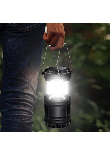 Güneş Enerjili LED Kamp Lambası | USB ve 220V Şarjlı | 6+1 LED | 9W Taşınabilir Işık