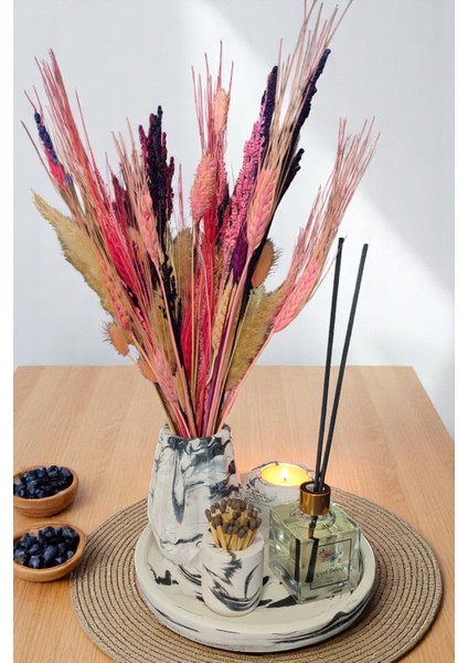 Mermer Desenli Vazo Seti-Tealight Mumluk-Kibritlik-Oda Kokusu-Vazo (Mum ve Koku Çubuğu Dahildir) modelleri