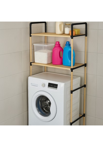 NC01 Ahşap Çamaşır Makinesi Organizer Banyo Düzenleyici Raf Masif Çam Ahşap fırsatları